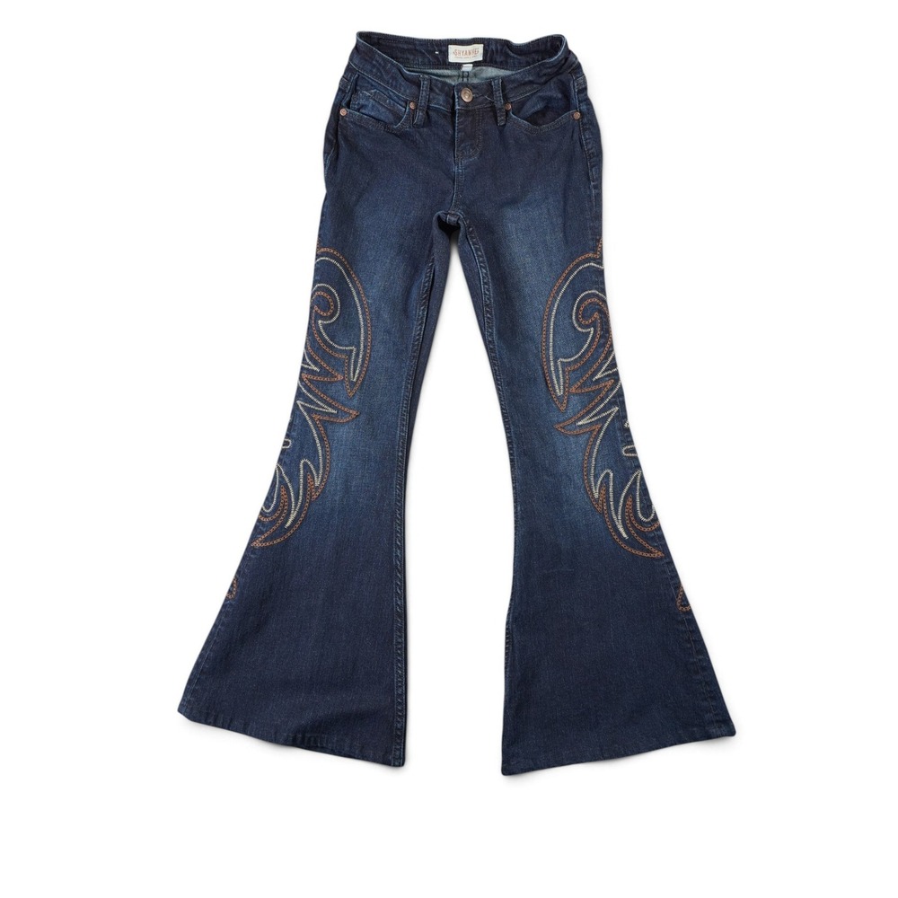 Shyanne Womens Flare Jeans 26x34 Dark Wash Western Embroidered Bell Bottom
